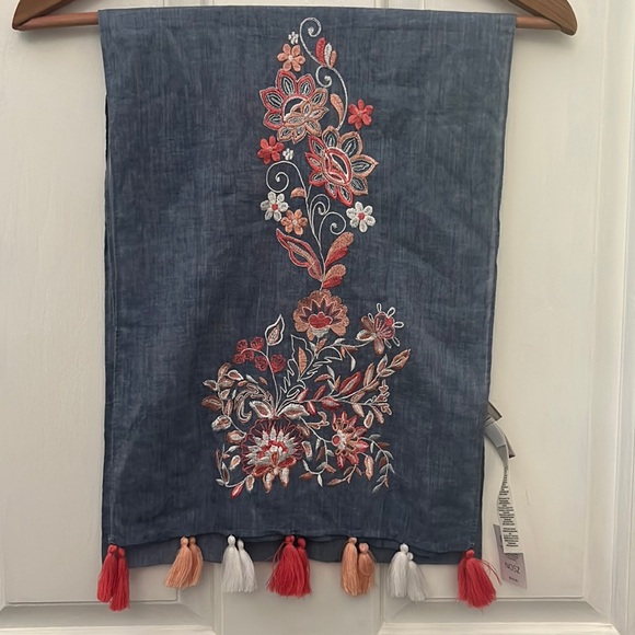 Chico's Accessories - NWT CHICOS WOMEN'S EMBROIDERED OBLONG SCARF WITH TASSELS